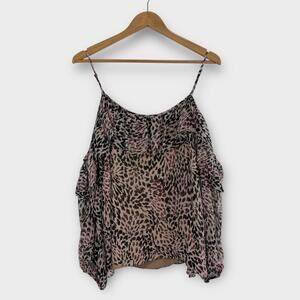 Greylin Women’s Size Medium Brown Animal Print 100% Silk Cold Shoulder Blouse